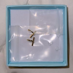 Gold bar huggie hoop earrings